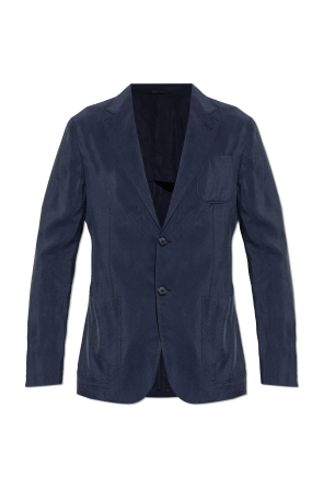 Navy blue Wool jacket with herringbone pattern Giorgio Armani